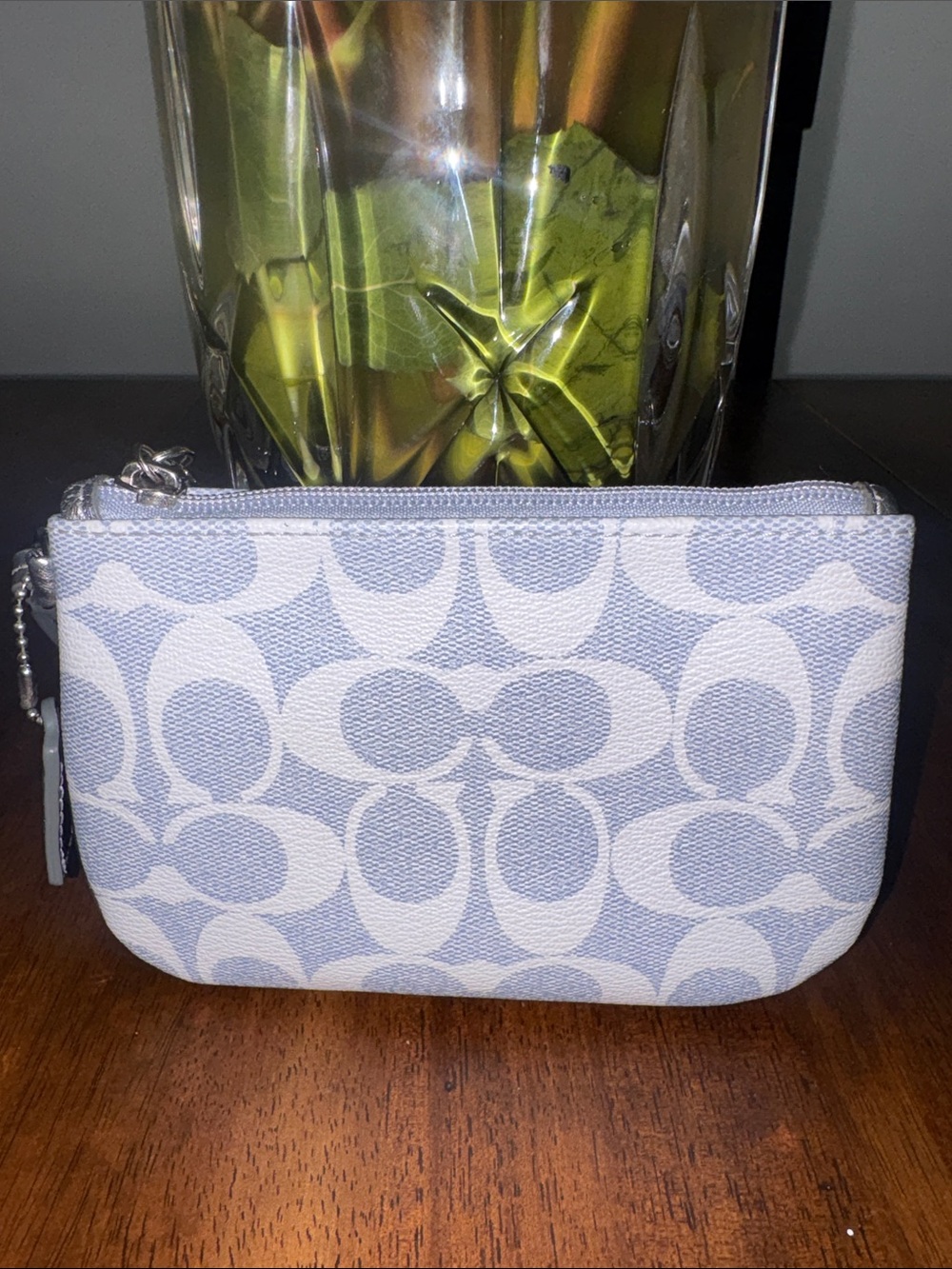 Coach Signature Canvas Wristlet in Light Gray and Cream. NWOT with COA